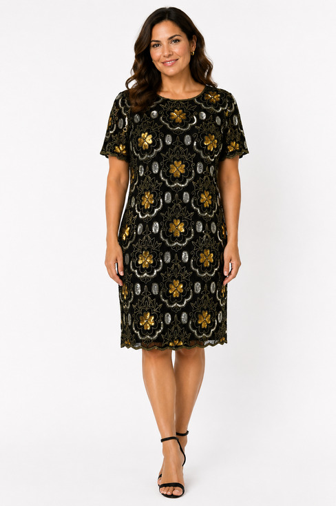 Adrianna Papell Dresses & Skirts - Adrianna Papell Evening Vintage Gold Silver Beaded Knee Length Formal Dress 12